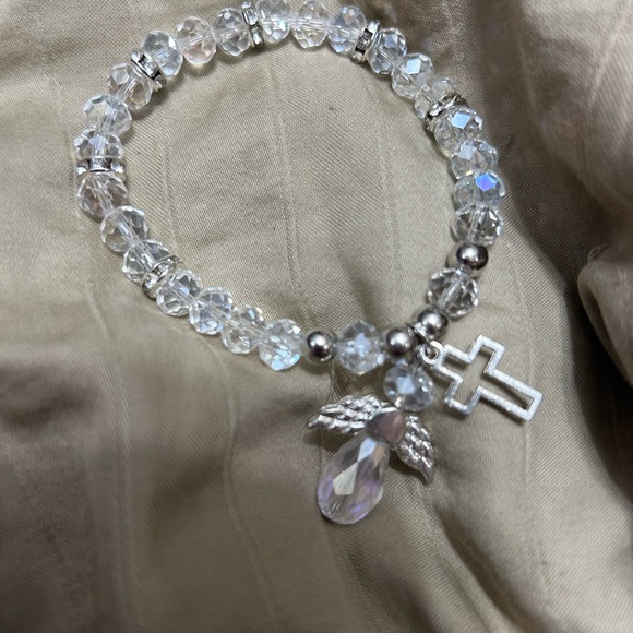 Jewelry - Crystal style glass beaded Angel & Cross Stretch Bracelet - Women Jewelry